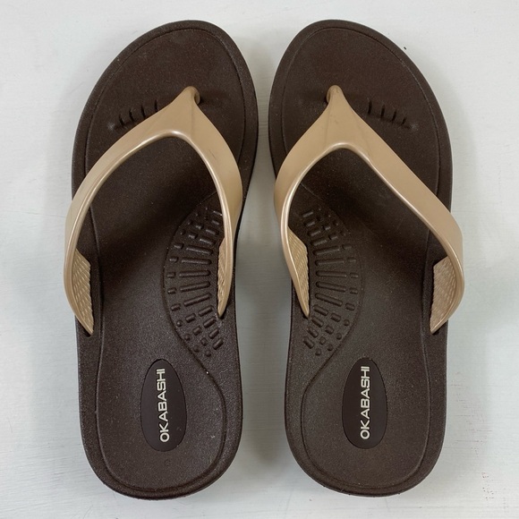Okabashi‎ Marina Women’s Open Toe Synthetic Brown Gold Thong Sandals (M/L) - Picture 8 of 11